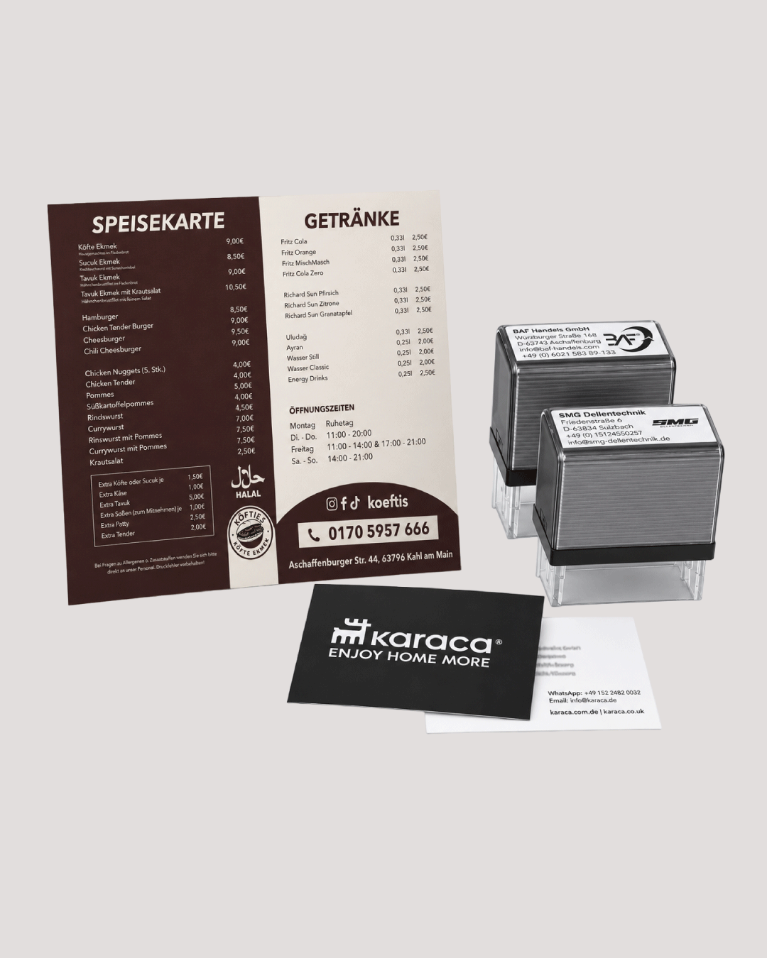 Printprodukte Flyer Visitenkarten Speisekarten